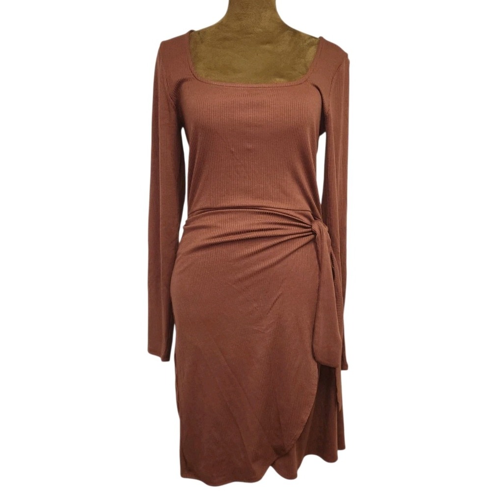 NWT Nine Britton Dress Size S Long Sleeve Wrap Waist Orange Brown Fall